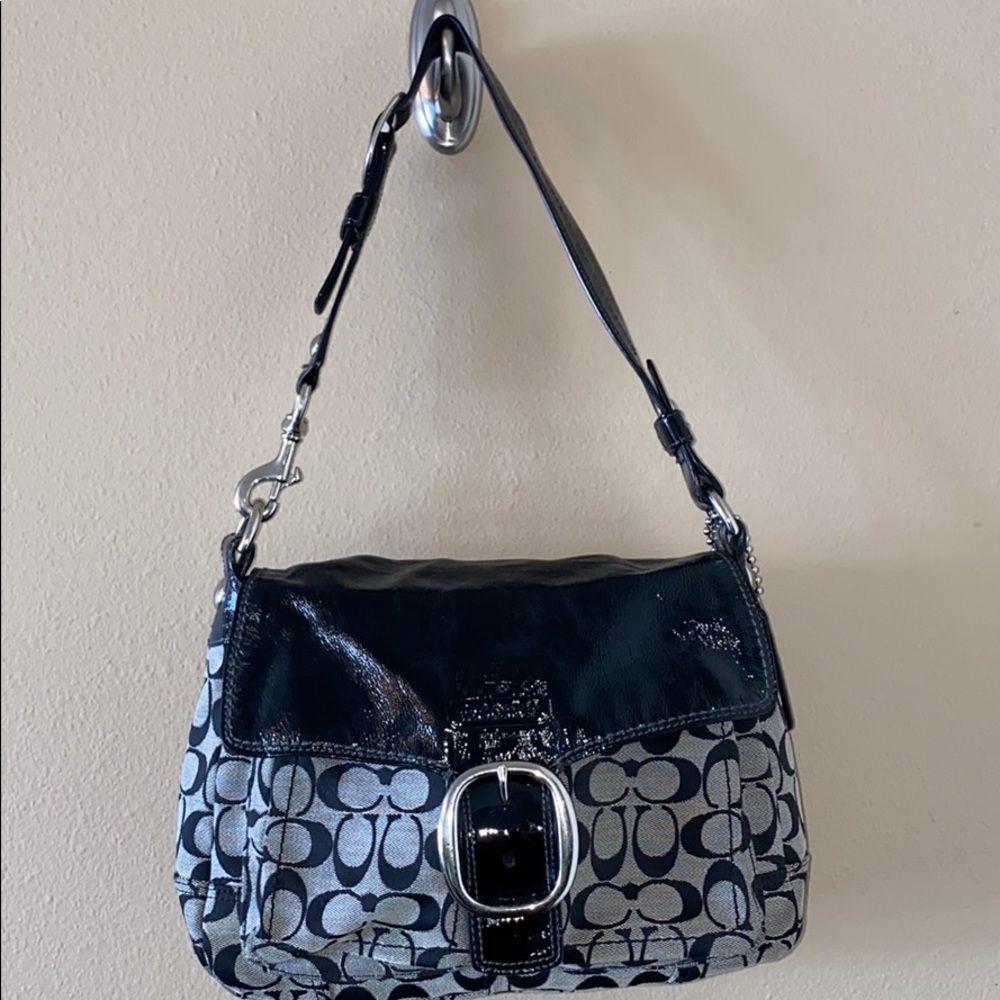 Stylish coach bag with a lavender satin lining